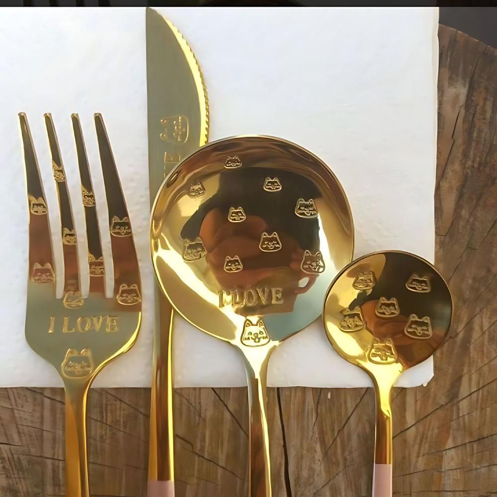 Faqueiro Inox Dourado Luxo 4 Peças com Caixa Presente - A Gourmet