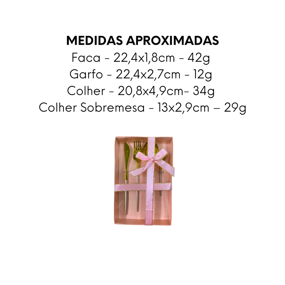 Faqueiro Inox Dourado Luxo 4 Peças com Caixa Presente - A Gourmet