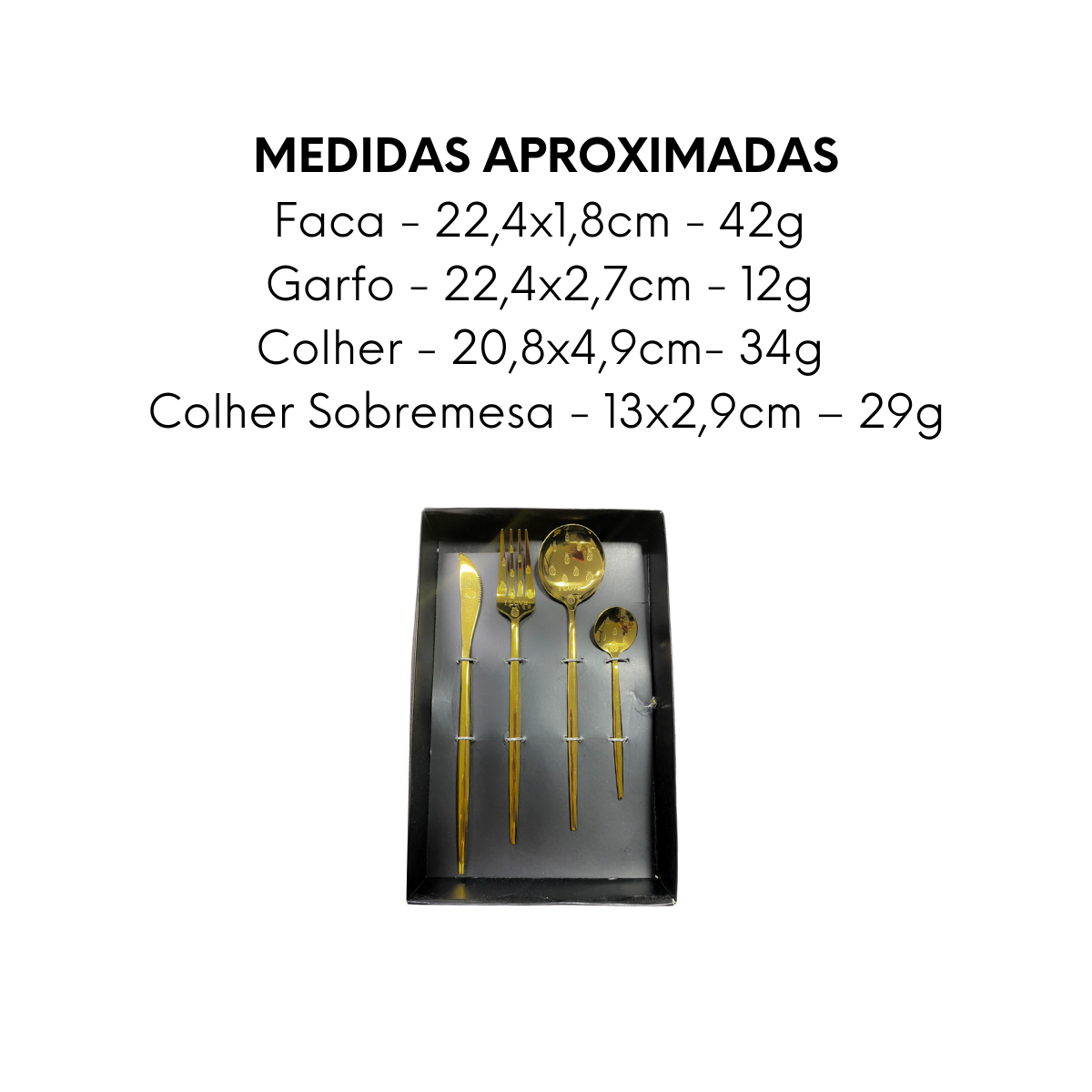 Faqueiro Dourado Luxo 4 Peças com Caixa Preta Presente - A Gourmet