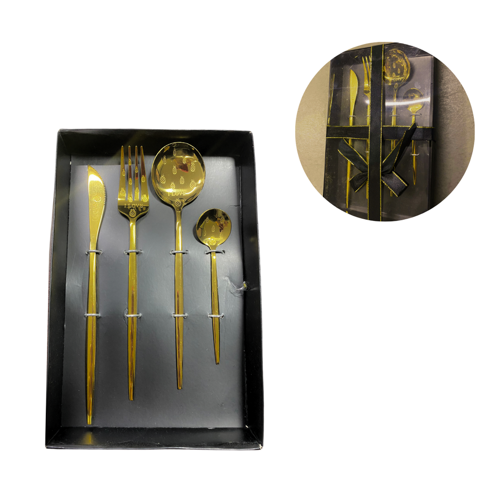 Faqueiro Dourado Luxo 4 Peças com Caixa Preta Presente - A Gourmet