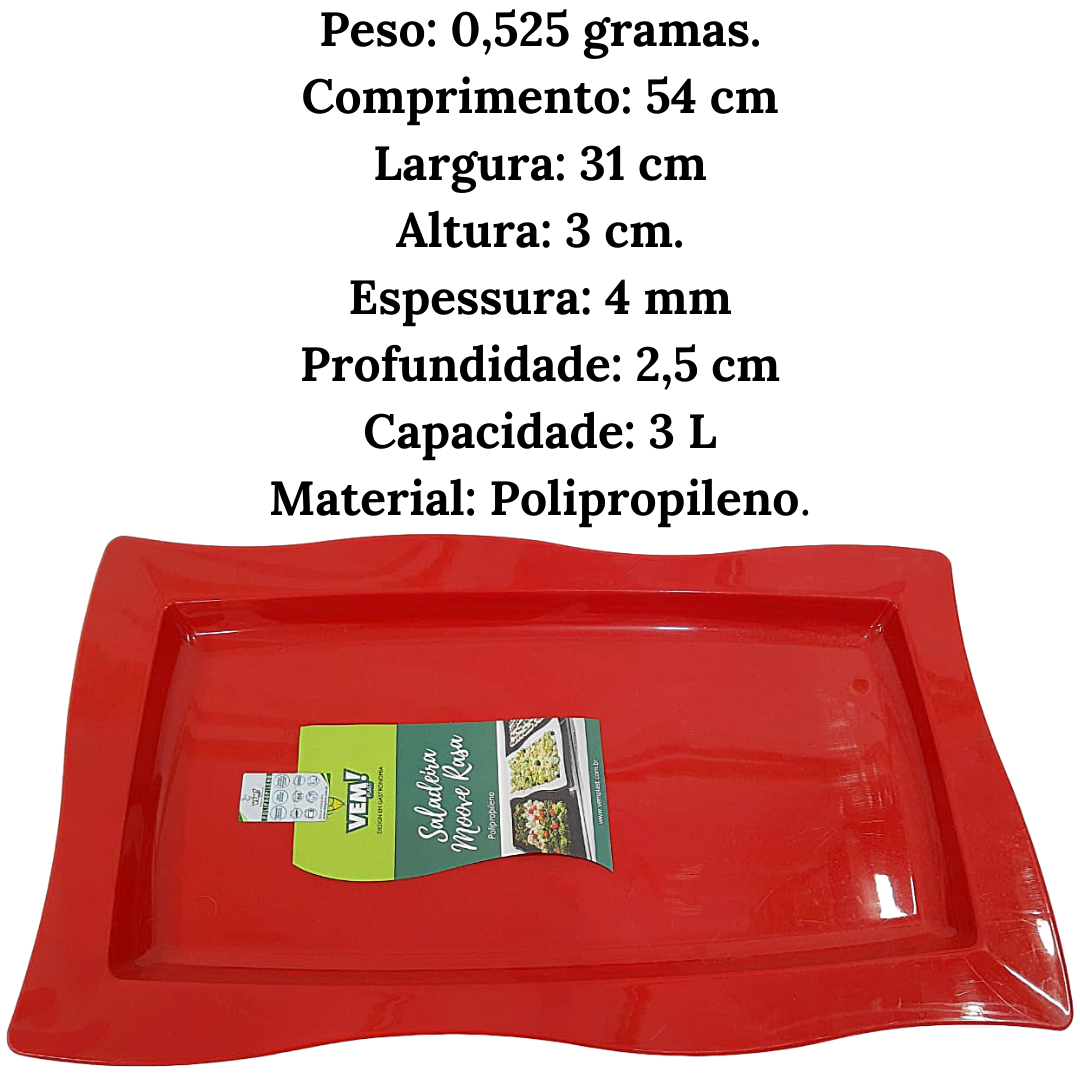 Tigela Saladeira Moove Rasa Vermelha 3L VemPlast