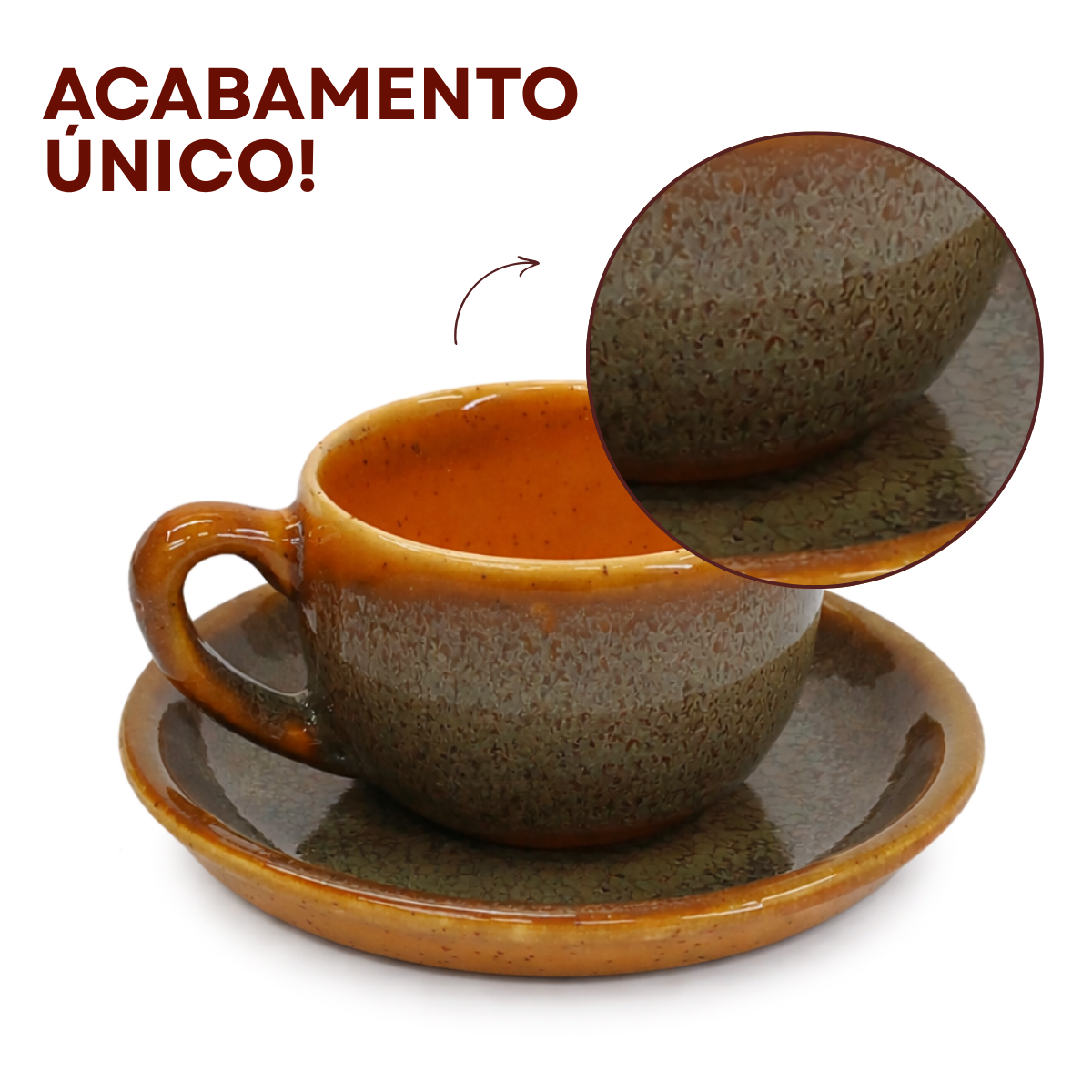 Xicara C/ Pires Cerâmica Refrátaria Wood