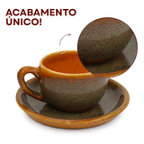 Xicara C/ Pires Cerâmica Refrátaria Wood