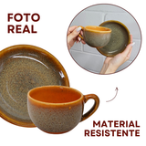 Xicara C/ Pires Cerâmica Refrátaria Wood