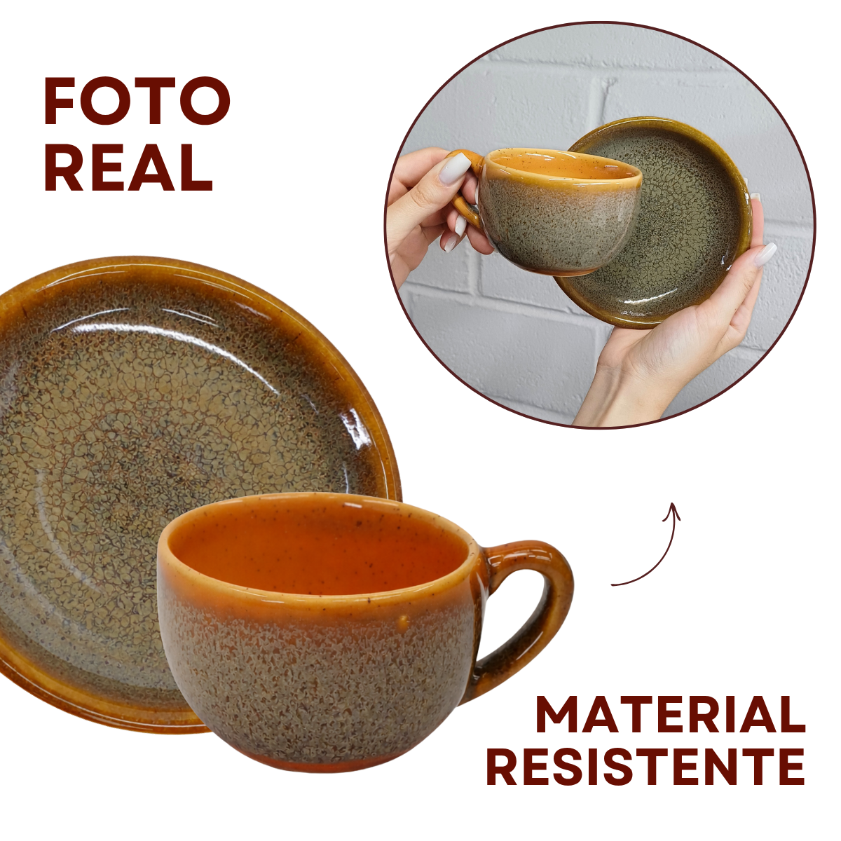 Xicara C/ Pires Cerâmica Refrátaria Wood