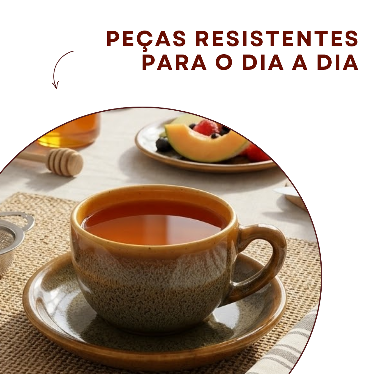 Xicara C/ Pires Cerâmica Refrátaria Wood