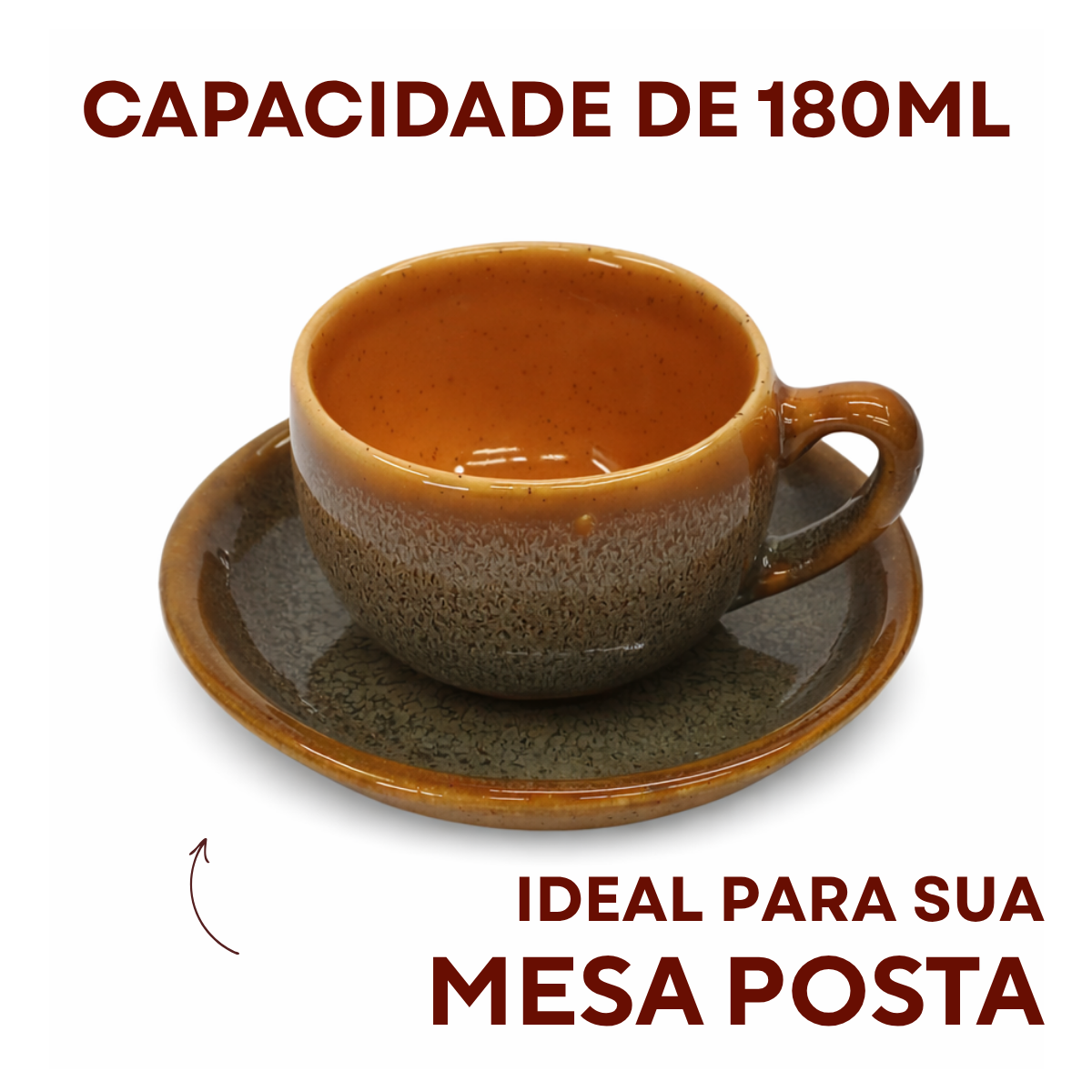 Xicara C/ Pires Cerâmica Refrátaria Wood