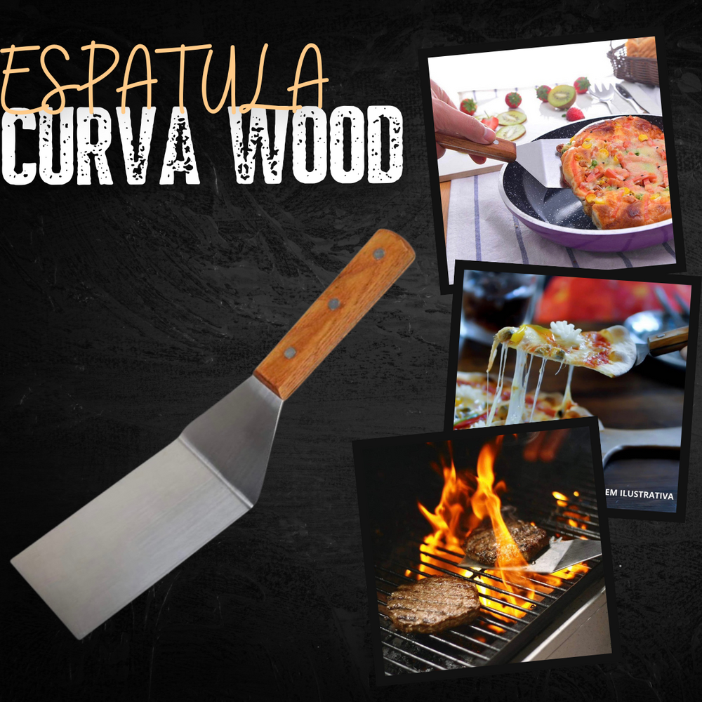 Espátula Curva em Aço Inox Cabo de Madeira - A Gourmet