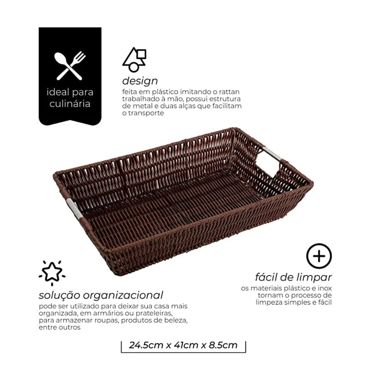 Cesto Vime Retangular com 41cm Mimo Style