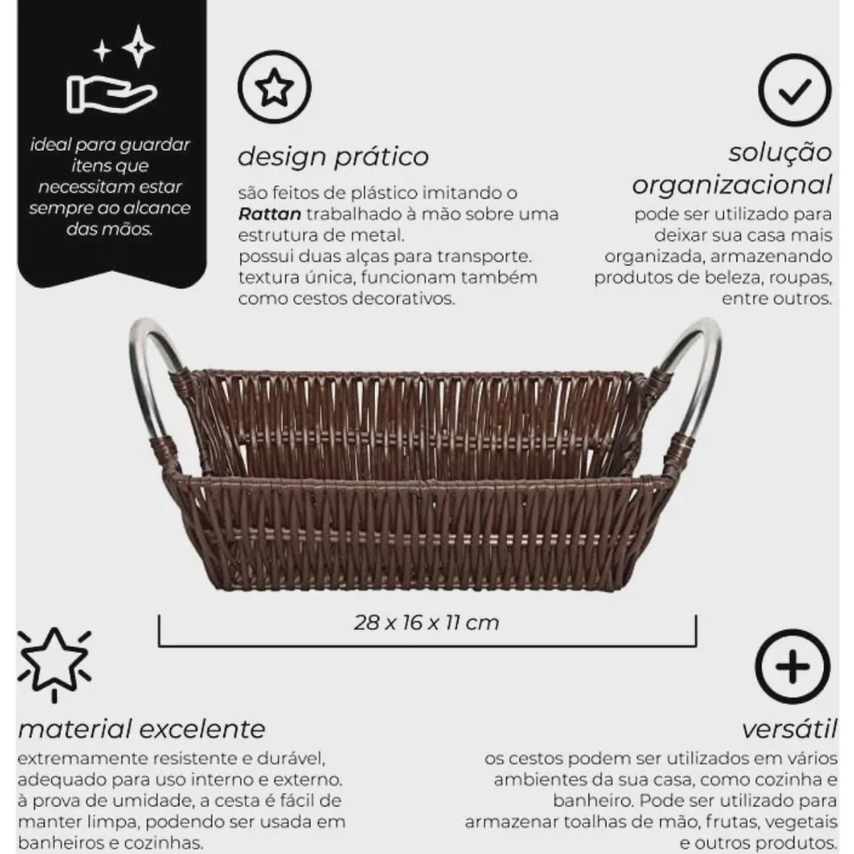 Cesto Vime Retangular Africa com alça Mimo Style