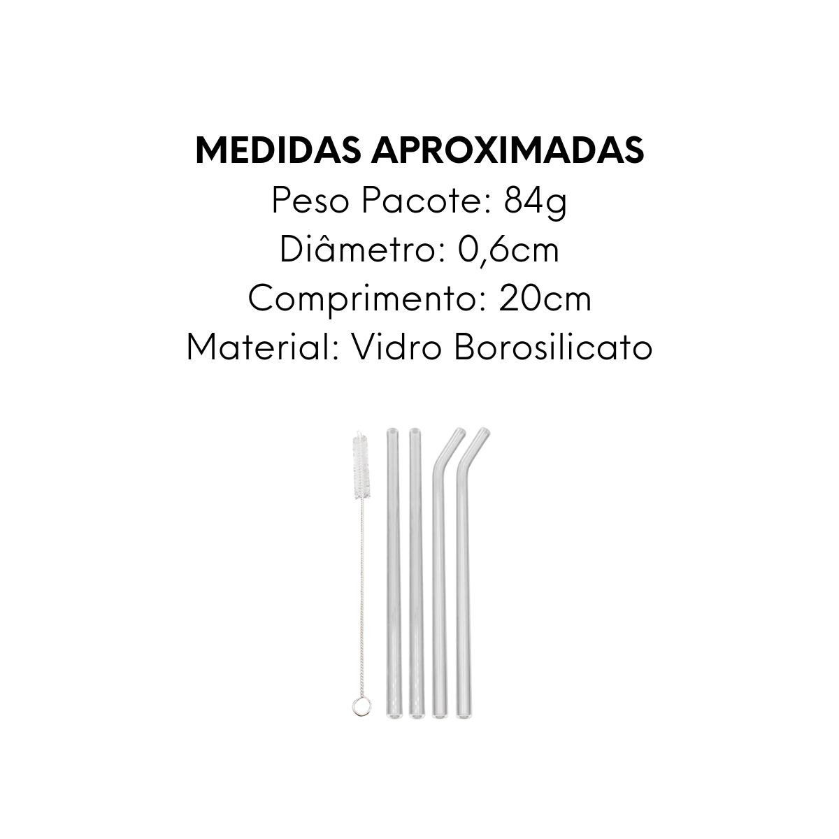 Conjunto 4 Canudos Boro Com Escova de Limpar - A Gourmet