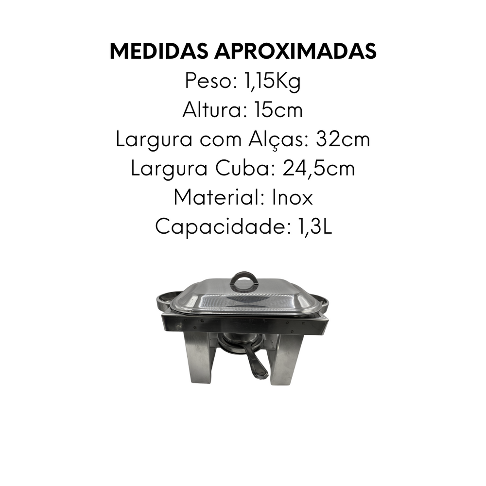 Rechaud Retangular Pequeno de Aço inox 1,3L - A Gourmet