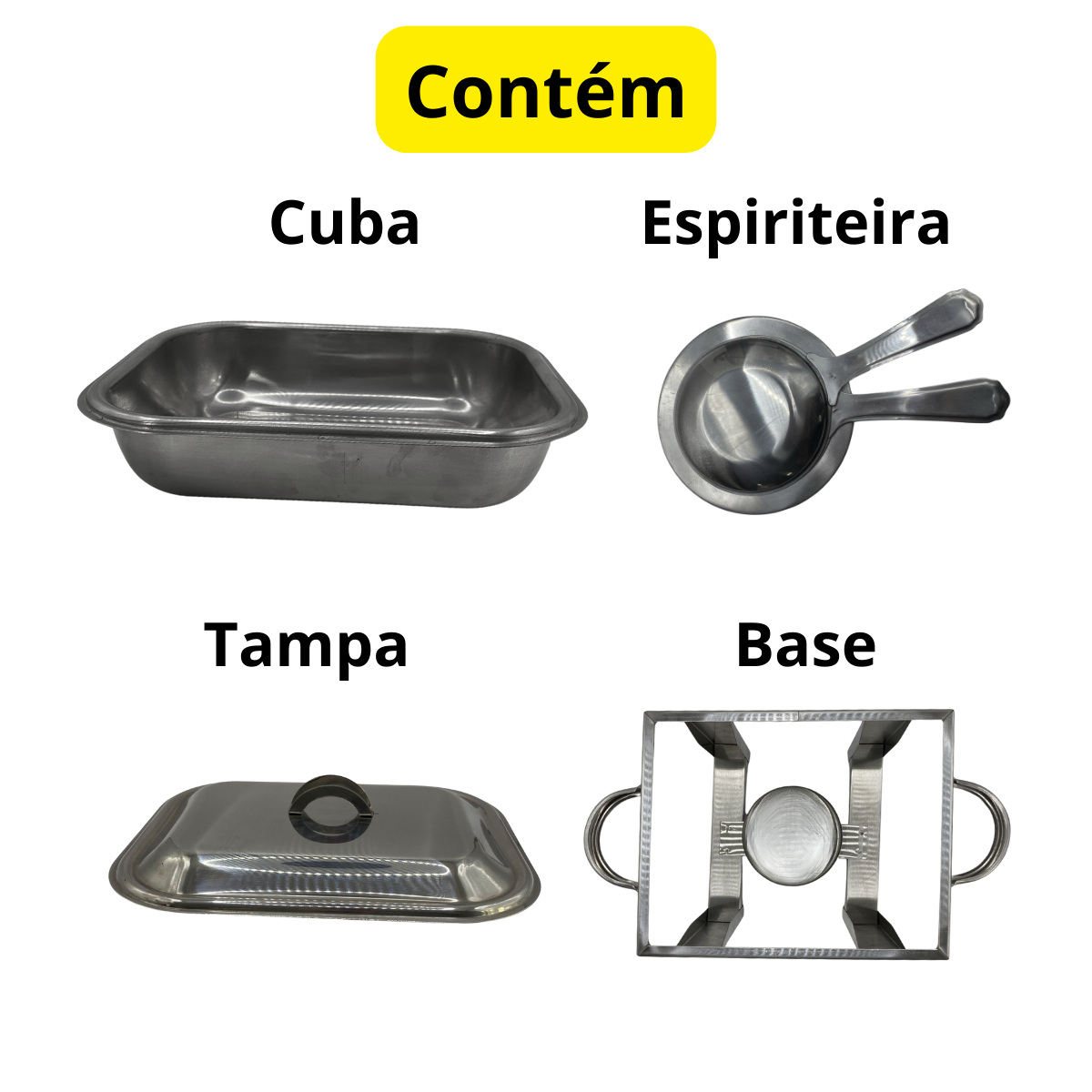 Rechaud Retangular Pequeno de Aço inox 1,3L - A Gourmet