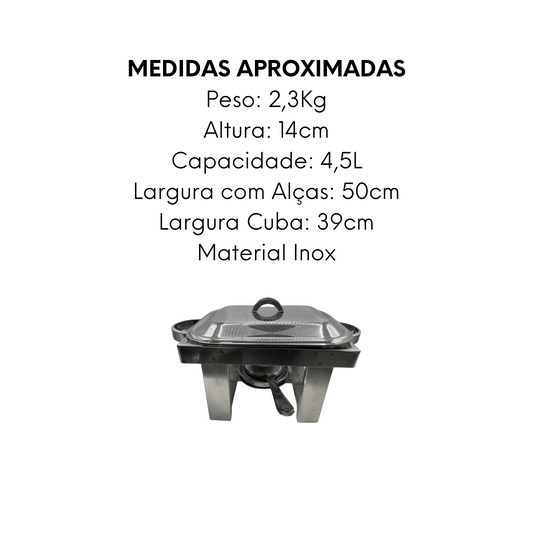 Rechaud Retangular Grander de Aço Inox 4,5L