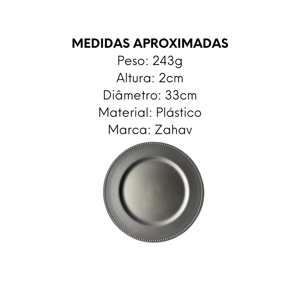 Prato Sousplat 33cm Plastisco Prata Zahav