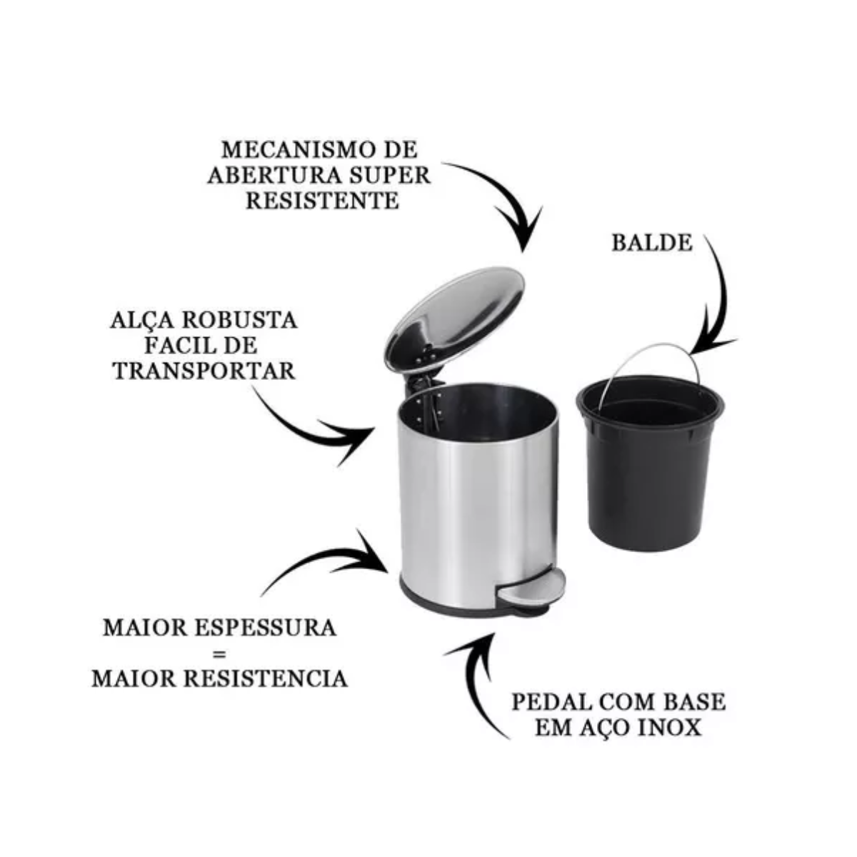 Lixeira em Aço Inox com Pedal 5L Mimo Style