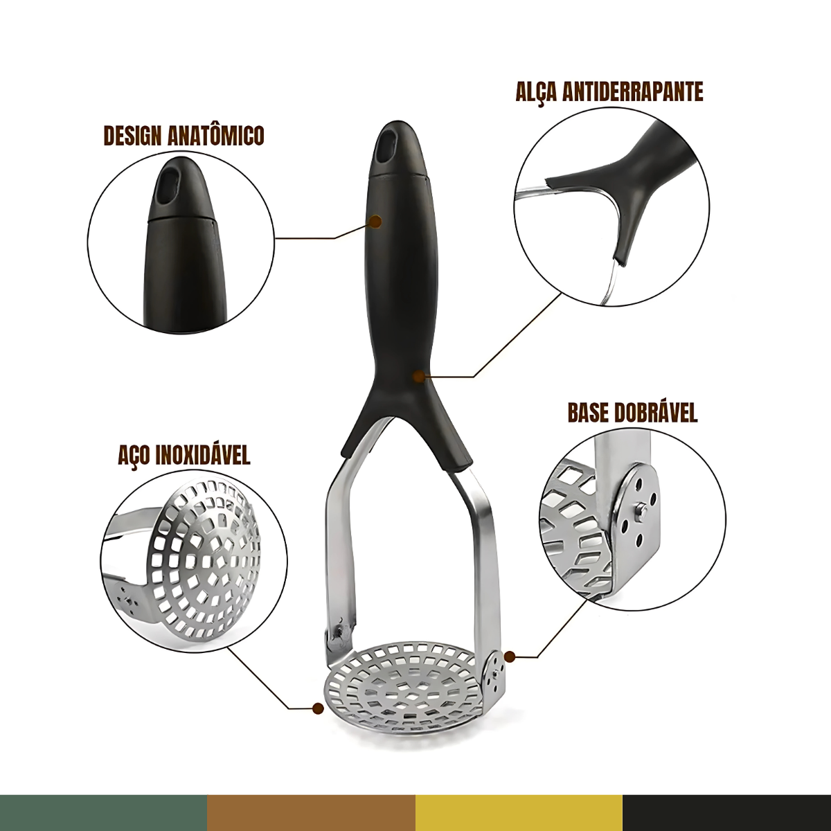 Amassador de batata em aço inox dobravel