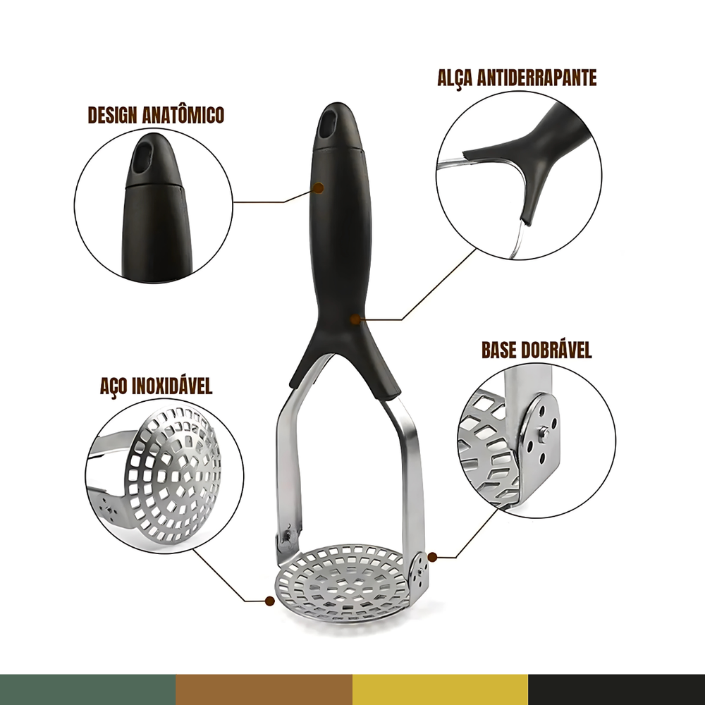 Amassador de batata em aço inox dobravel