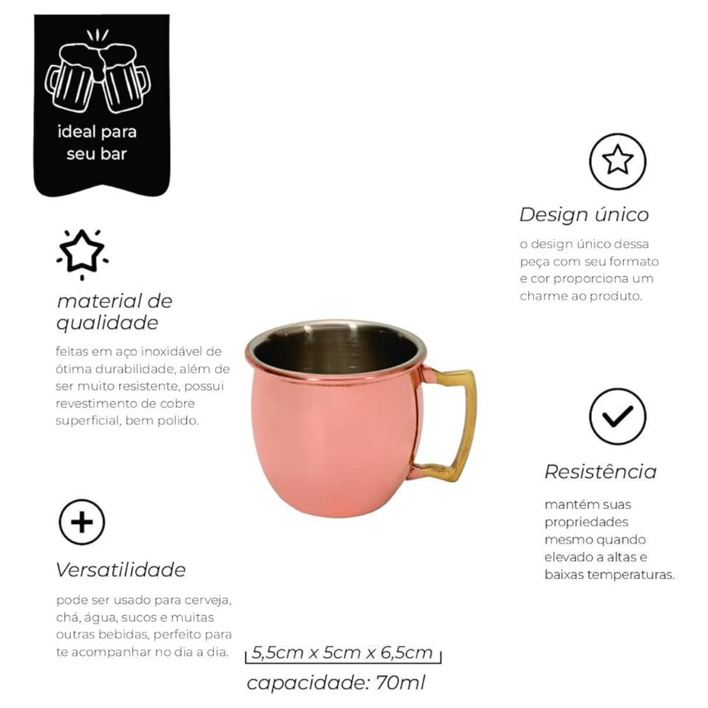 Mini Caneca Moscow Mule Inox Bronze 60ml Mimo Style