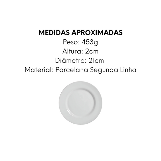 Prato de Sobremesa Flat Bianco 21cm Segunda Linha