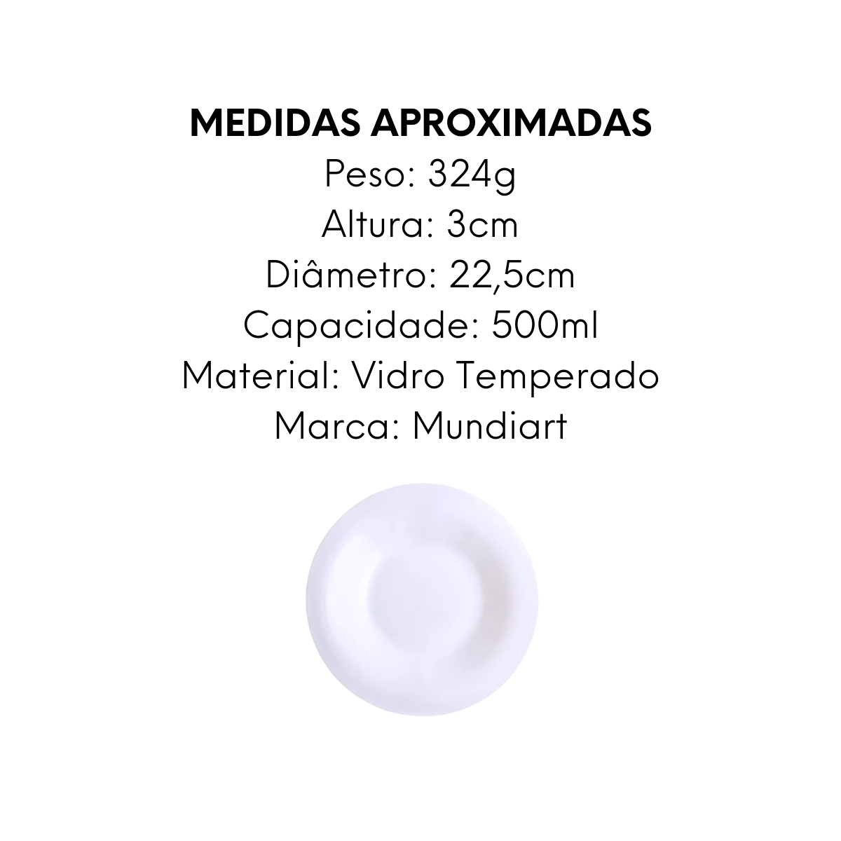 Prato Elegante Fundo de Vidro Temperado 22,5cm - A Gourmet
