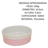 Comedouro Rosa Filete Dourado 600ml Porcelana