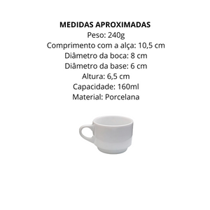 Kit 3 Xicaras de Chá 160ml de Porcelana S/Pires - A Gourmet
