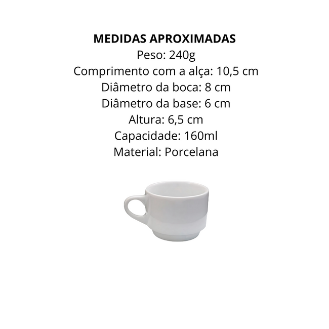 Kit 3 Xicaras de Chá 160ml de Porcelana S/Pires Main Image