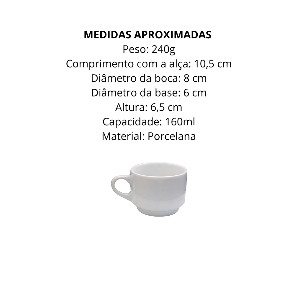 Kit 3 Xicaras de Chá 160ml de Porcelana S/Pires - A Gourmet