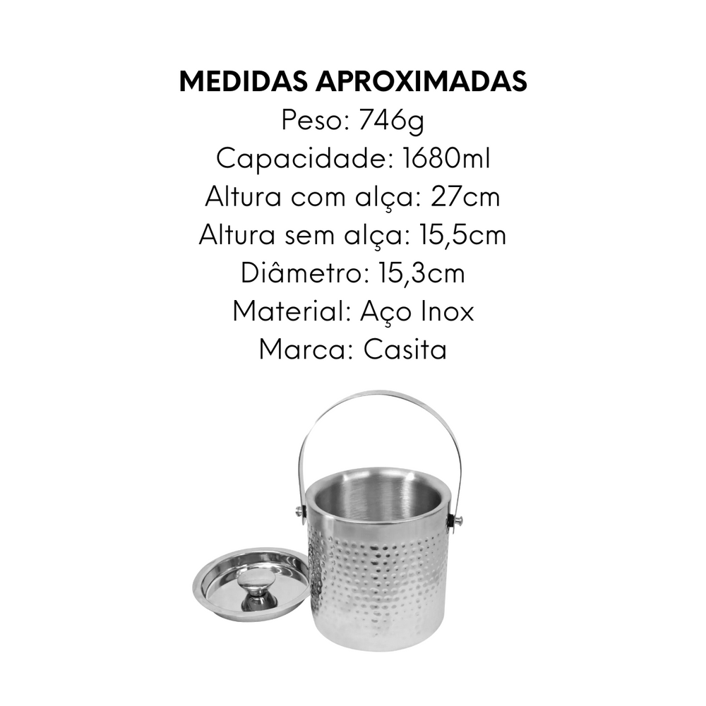 Balde de Gelo em Aço Inox 1680ml Casita