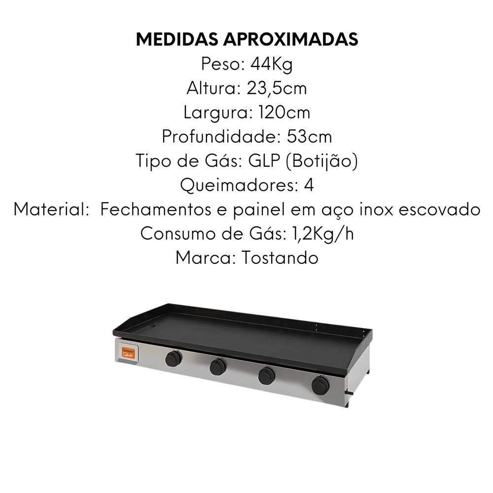 Chapa Bifeteira 120cm A Gás 4 Queimador - A Gourmet