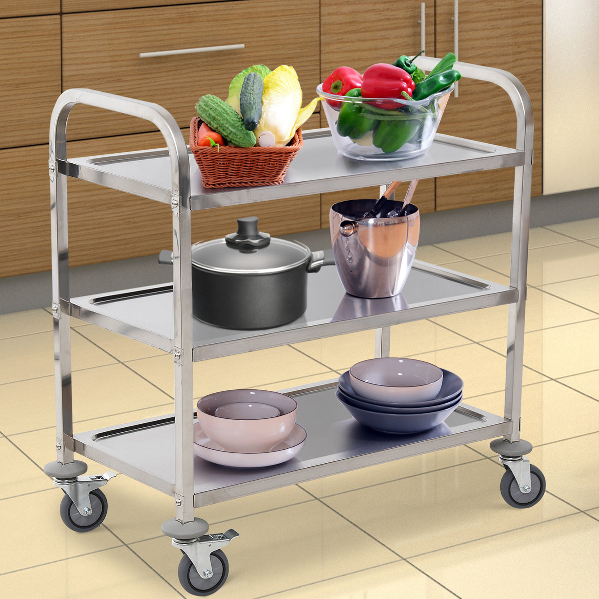 Carrinho Organizador de Aço Inox 3 Niveis - A Gourmet