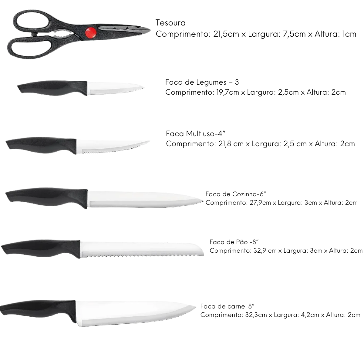 Kit Facas 7 Peças Com Suporte em Madeira Clink