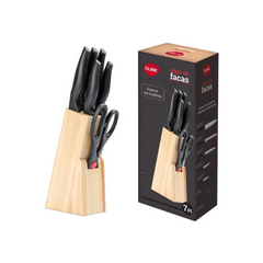 Kit Facas 7 Peças Com Suporte em Madeira