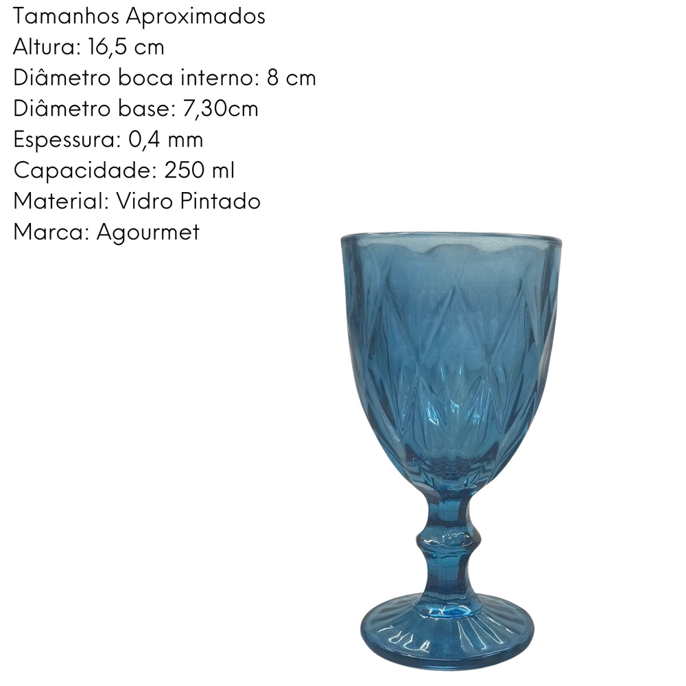 Taça Agua Diamond em Azul Vidro A Gourmet