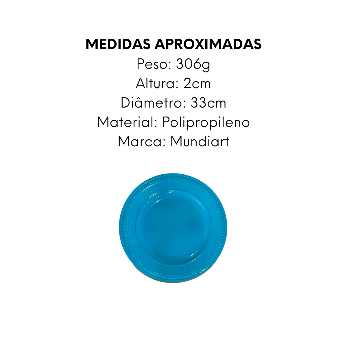 Prato Sousplat Azul de 33cm de Polipropileno GZT