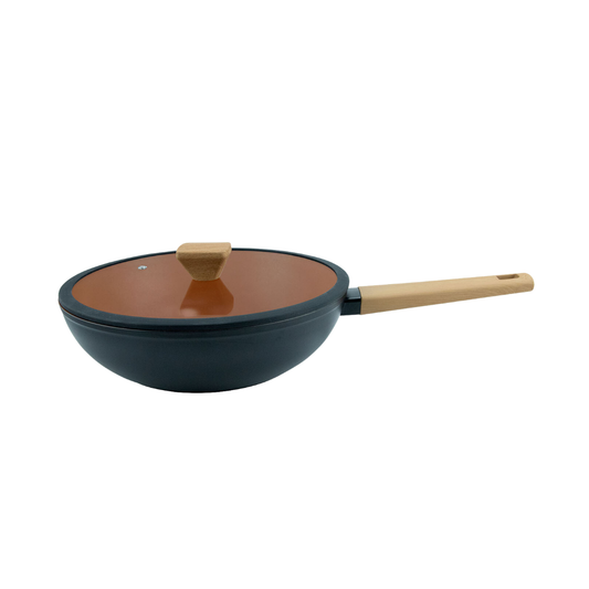 Wok Antiaderente Terracota Com Tampa