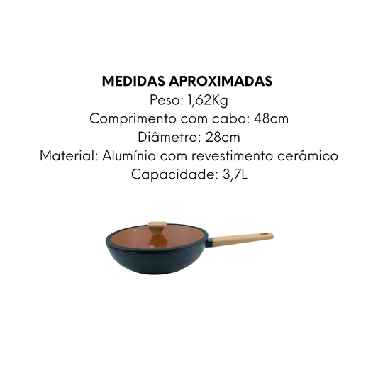 Wok Antiaderente Terracota Com Tampa