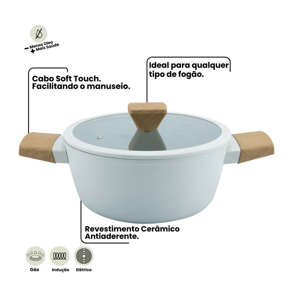 Caçarola Antiaderente Cinza Revestido Cerâmica - A Gourmet