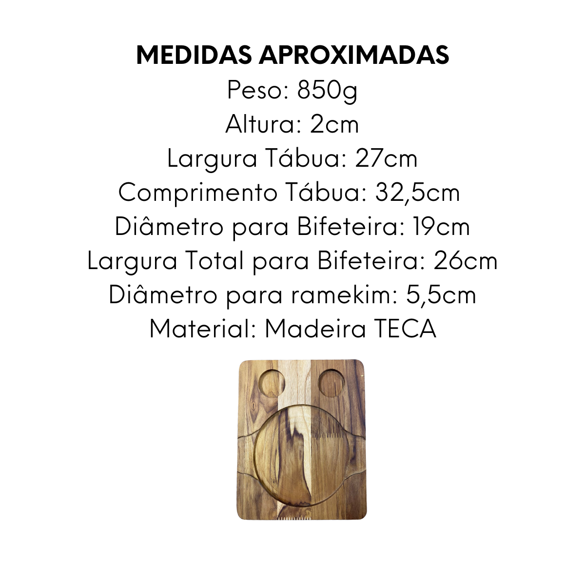 Tabua Chapa Redonda Madeira Teca 32,5cm - A Gourmet