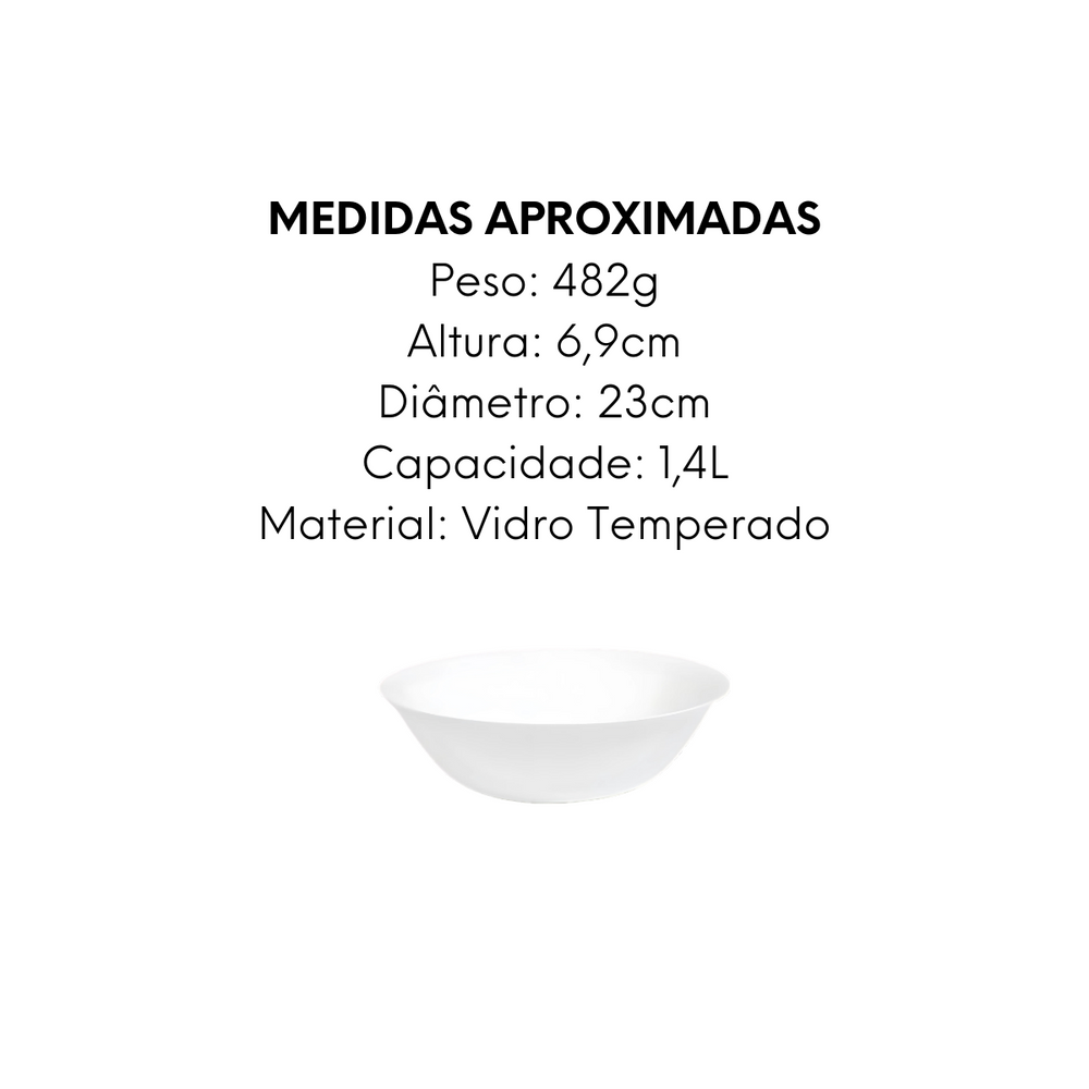 Tigela Meridional Branca 1,4L de Vidro Temperado - A Gourmet