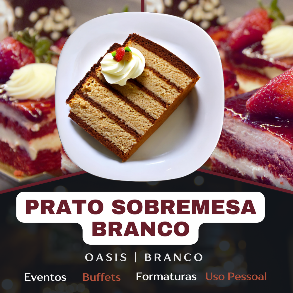 Prato de Sobremesa Branco Oasis Quadrado Vidro temperado - A Gourmet