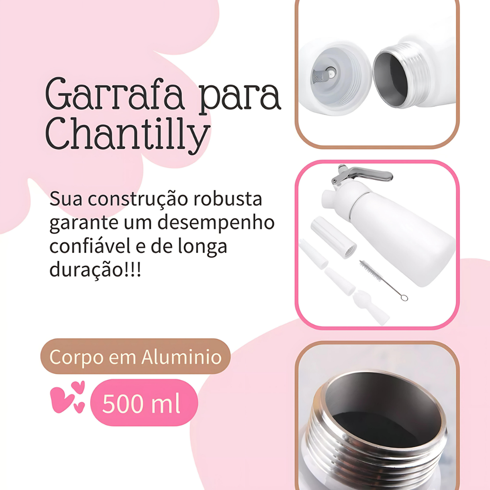 Garrafa Chantilly Com 3 Bicos 500ml - A Gourmet