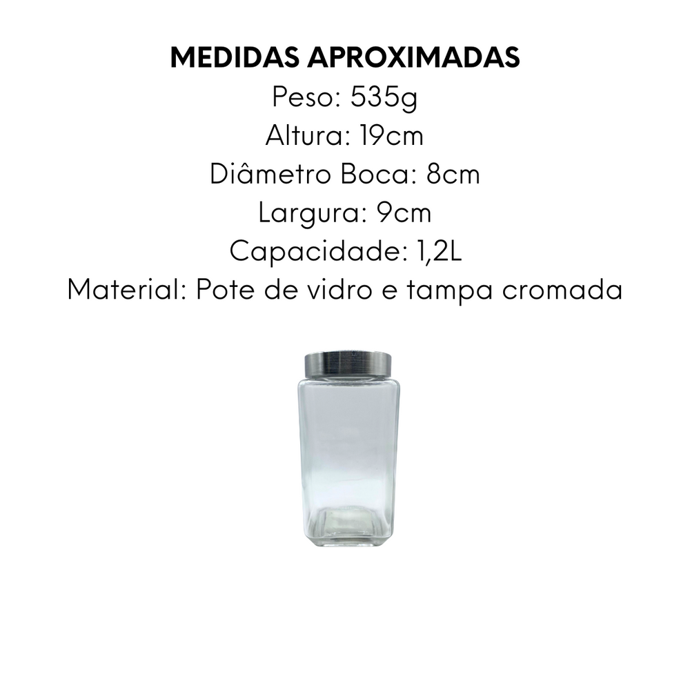 Pote de Vidro Quadrado 1,2L - A Gourmet