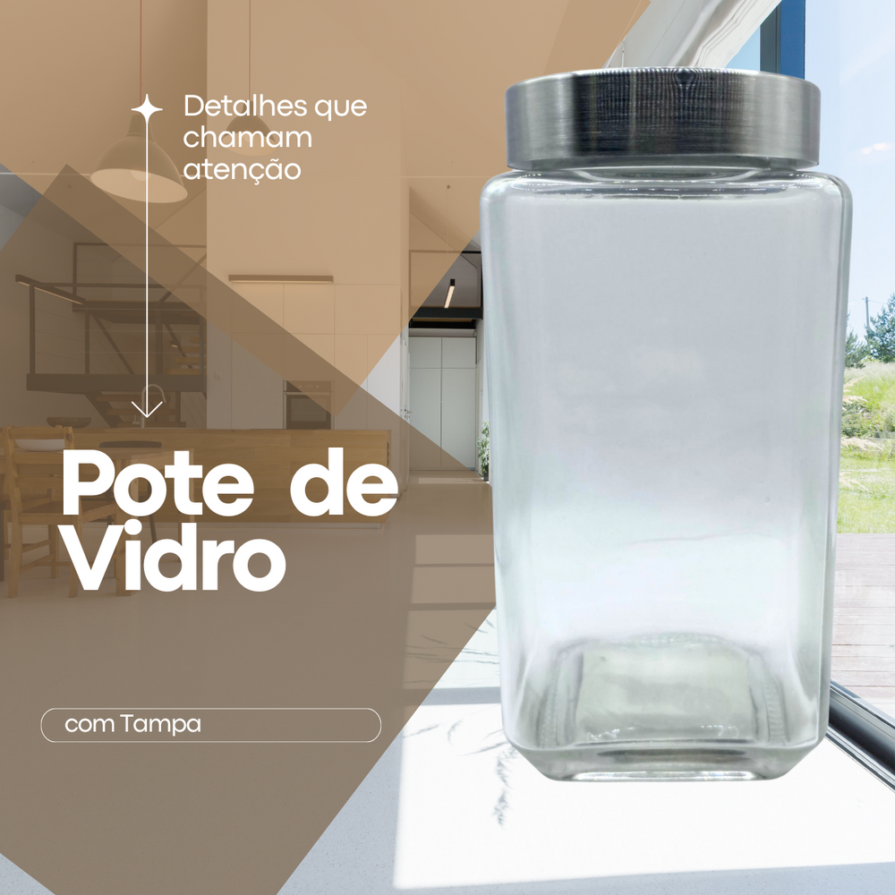 Pote de Vidro Quadrado 1,2L - A Gourmet