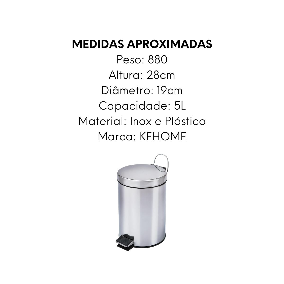 Lixeira Kehome de Aço Inox 5L KeHome