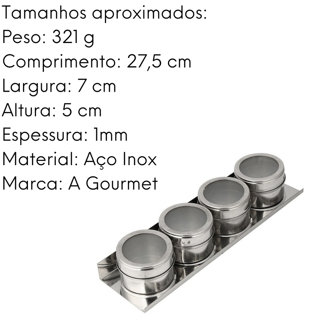 Porta Condimento Magnético 4 Potes KeHome