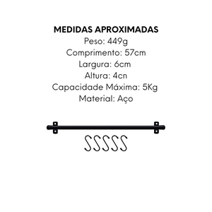 Barra Suporte Preto Até 5 KG - A Gourmet