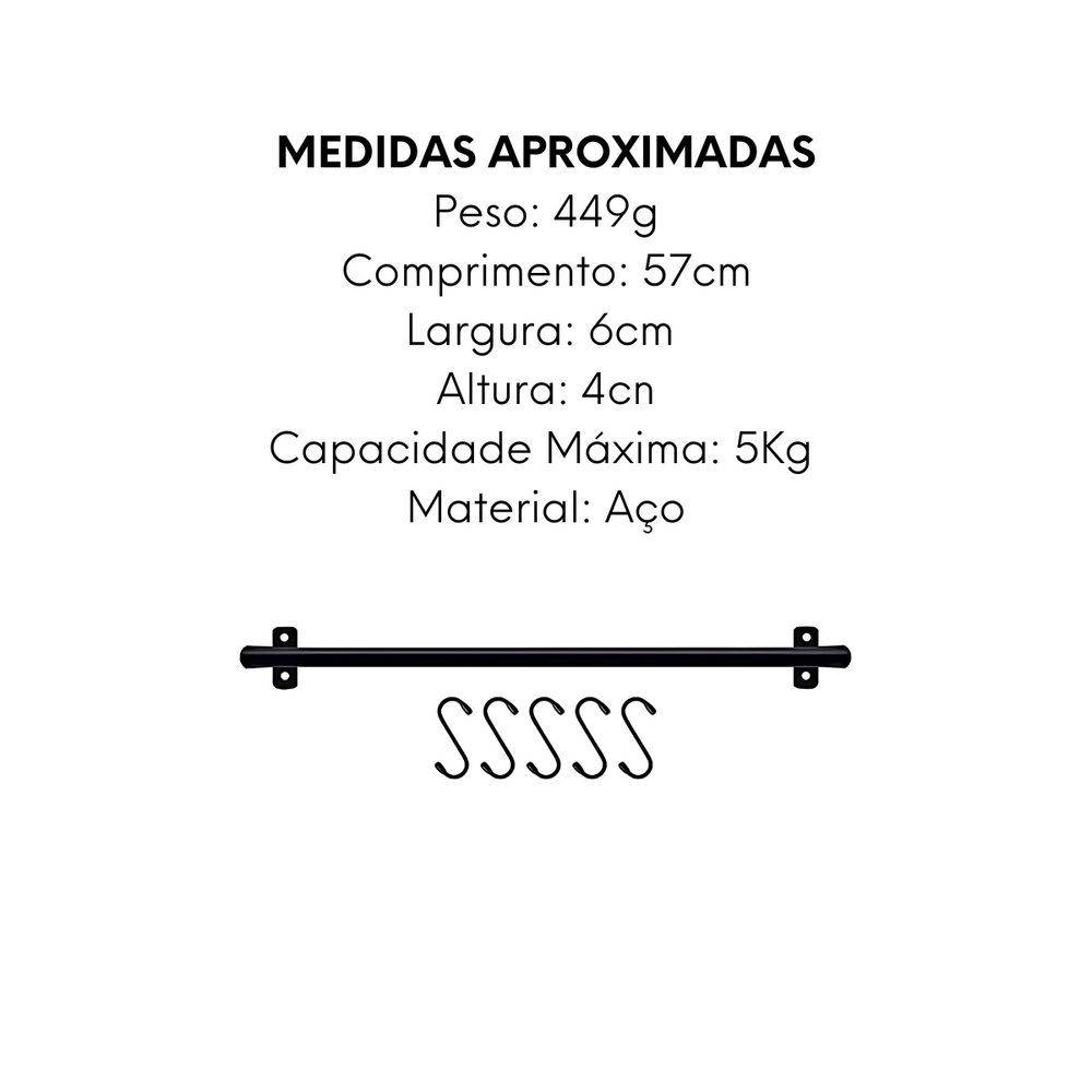 Barra Suporte Preto Até 5 KG - A Gourmet