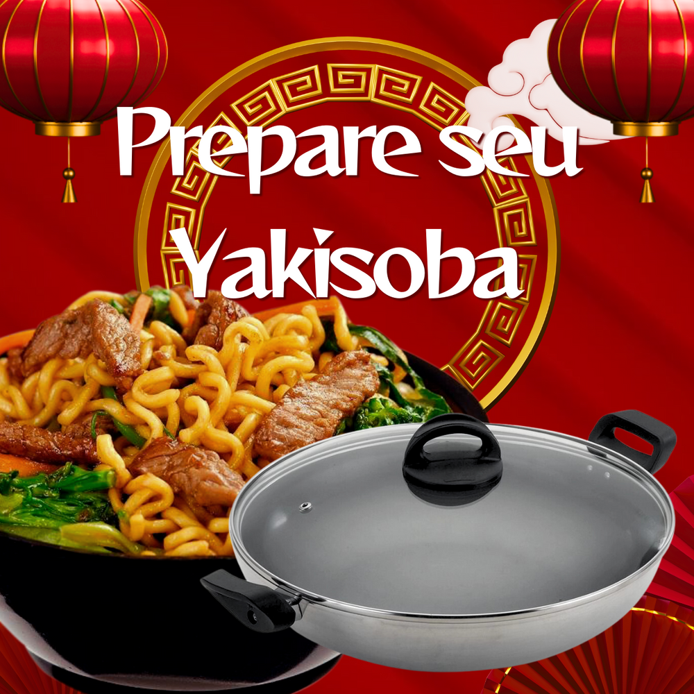 Panela Wok N28 Antiaderente de Aluminio Nacional